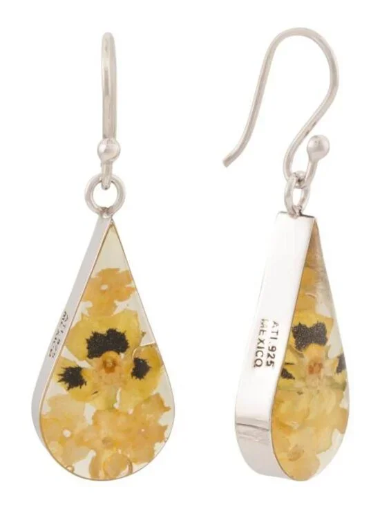 SEED & SAGE Made In Mexico Sterling Silver Dry Flower Teardrop Earrings - Picture 1 of 3